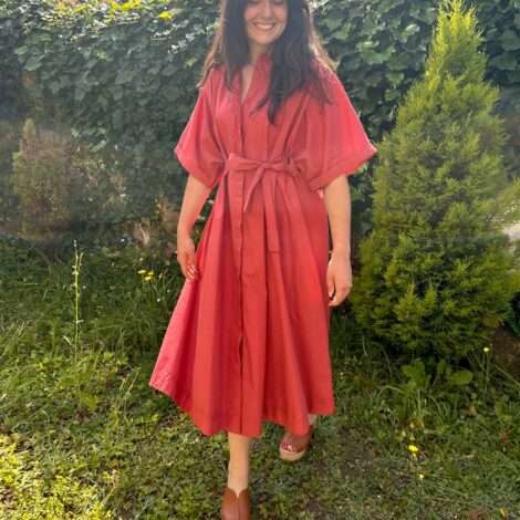 Vestido popelin lazo bajo